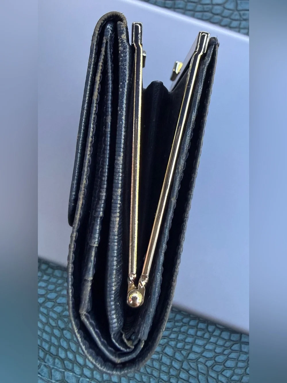 Givenchy Men's Textured Navy Leather Kiss Lock Wallet